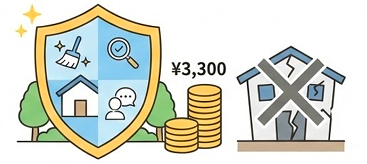 定期清掃 + 点検 + 相談サポート込み月額3300円